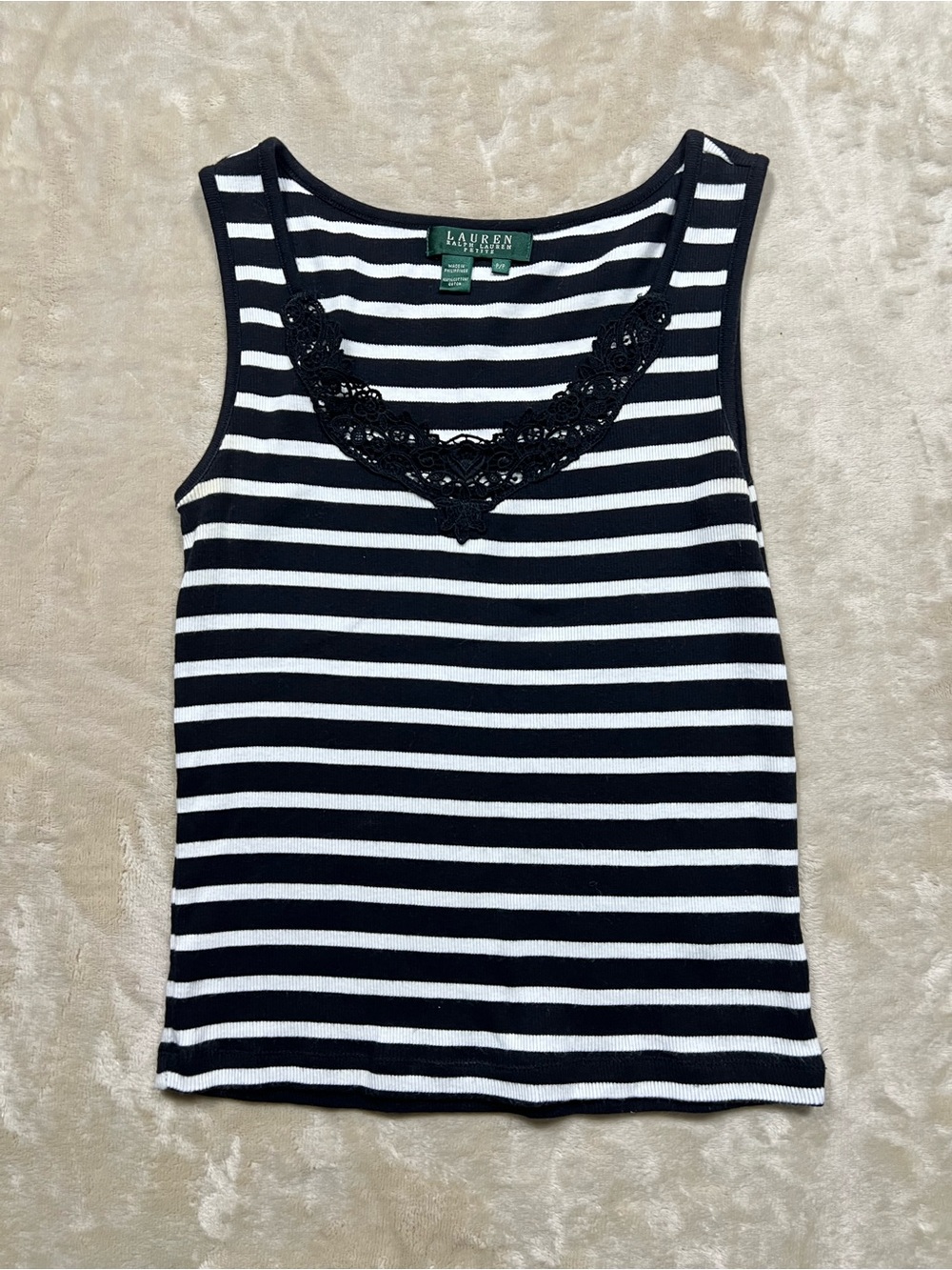 Lauren Ralph Lauren Petite Sleeveless Black & White Tank Top Size P/P